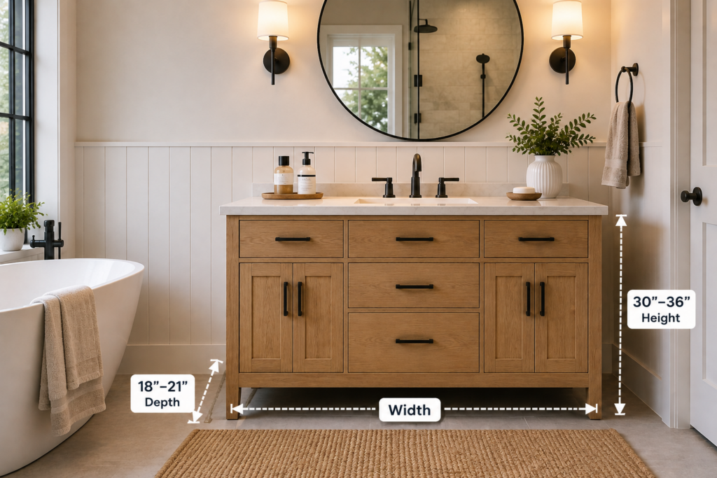 How Tall Is a Bathroom Vanity? Standard Height, Depth &amp; Dimensions